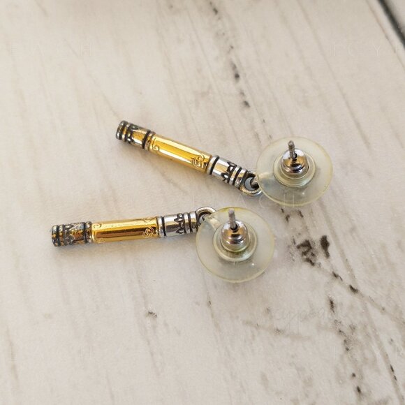 Brighton Esmeralda Bar Drop Earrings Two Tone Pierced Post Retired 2002 Classic - Picture 8 of 12